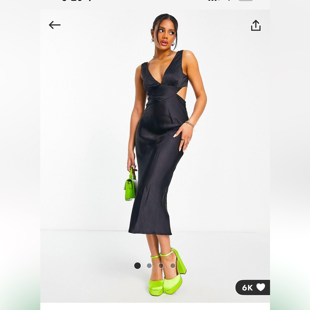 Parallel Lines cut out satin slip midi dress (black) - Size 2